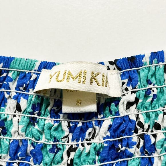 Yumi Kim Tiered Floral Blue Smocked‎ Sleeveless Dress Sz S Cottage Boho Peasant - Picture 2 of 11